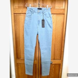 PrettyLittleThing Shape Light Blue Wash Super High Waist Skinny Jeans, Size 8
